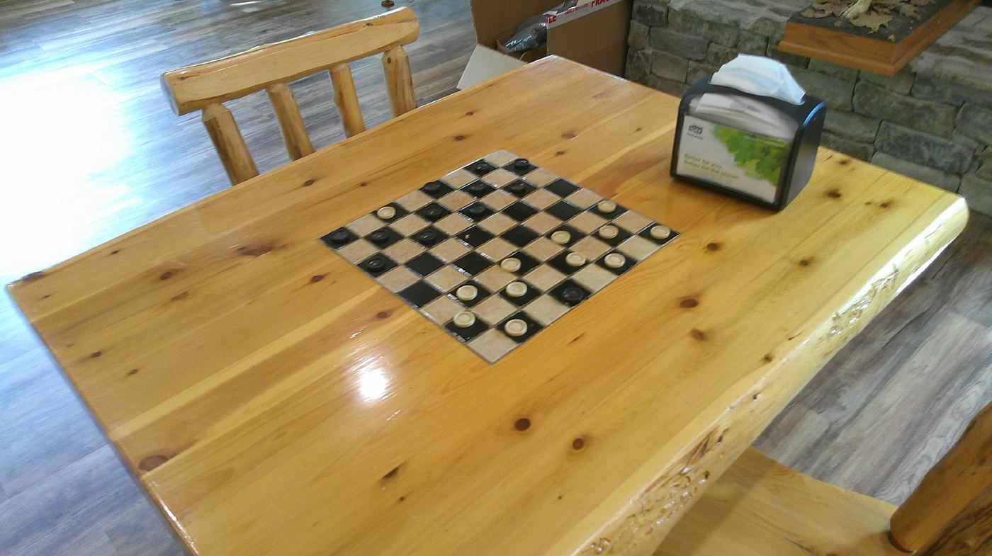 Hand-crafted live edge pine checkerboard table